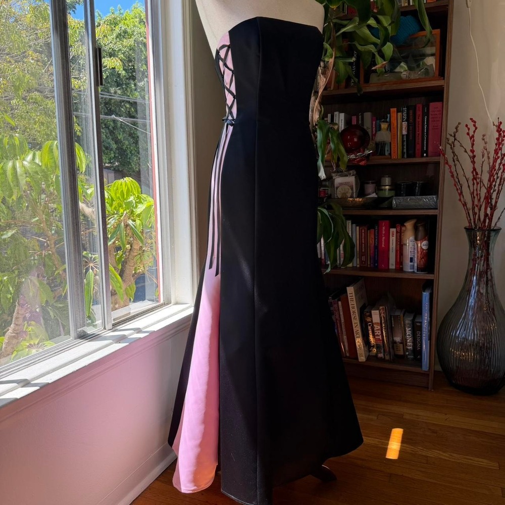 Jessica McClintock Gunne Sax Vintage Black Pink Corset Mermaid Formal Gown 3/4